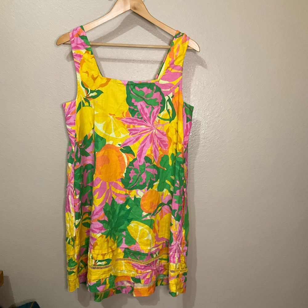 C & C California Womens Medium Linen Floral sleeveless resort vacation dress - Picture 5 of 5